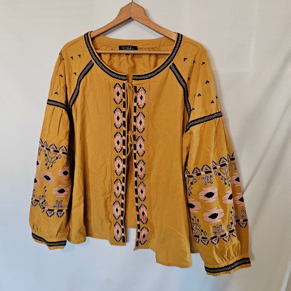 Anthropologie RD + Koko‎ Boho Embroidered Tie Front Jacket sz 1x